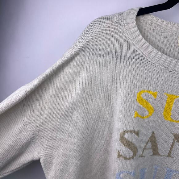 Saltwater Luxe Sun Sand Surf Sweater, Cream, 100% Acrylic Beach Coastal Pullover - Picture 4 of 14
